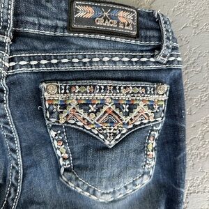 Grace in LA Kids Dark Blue Embroidered Jeans